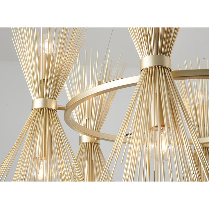 Round Gold Iron Frame Chandelier with Spiked Cone Shades by Bethel - view 5