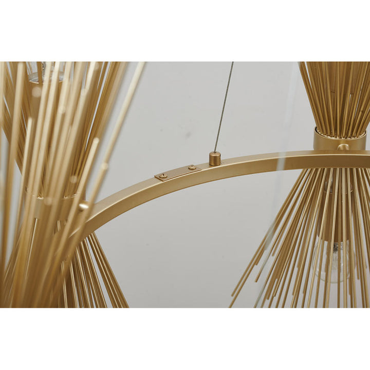 Round Gold Iron Frame Chandelier with Spiked Cone Shades by Bethel - view 8