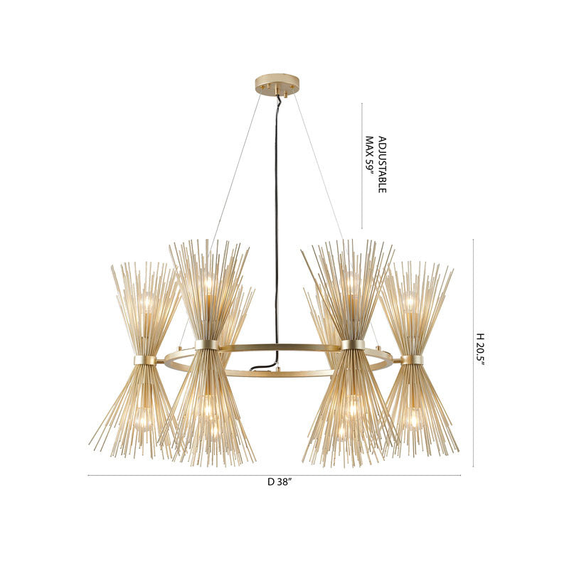 Round Gold Iron Frame Chandelier with Spiked Cone Shades by Bethel - view 10