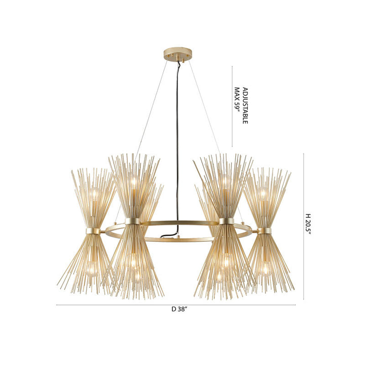 Round Gold Iron Frame Chandelier with Spiked Cone Shades by Bethel - view 10
