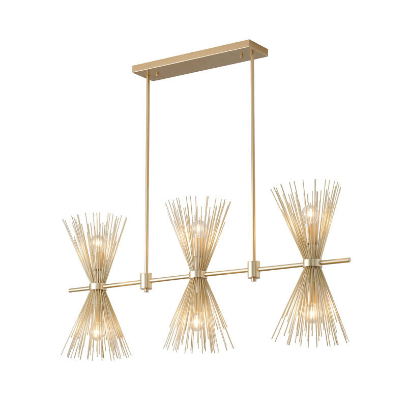 Gold Iron Chandelier with Spiked Cone Shades by Bethel