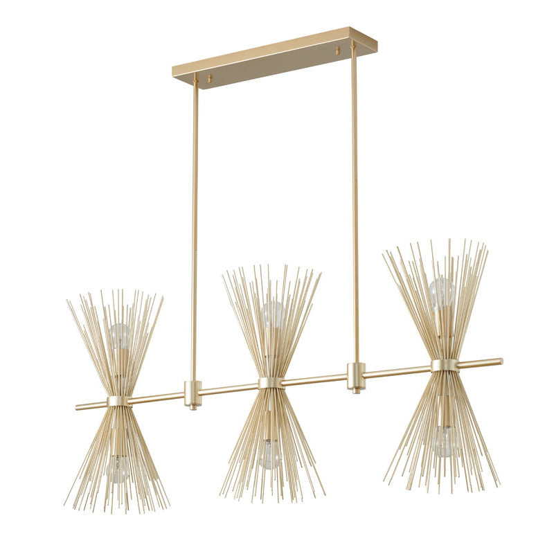 Gold Iron Chandelier with Spiked Cone Shades by Bethel - view 2