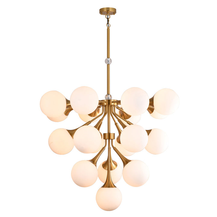 Copper Frame Chandelier with White Glass Shades &amp; Clear Glass Accents