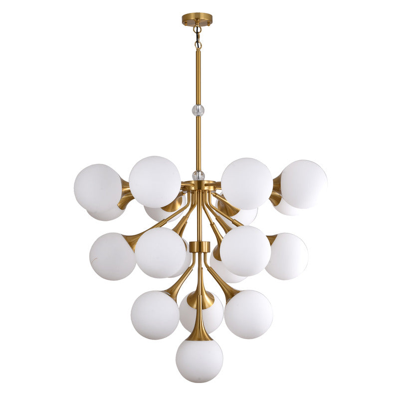 Copper Frame Chandelier with White Glass Shades & Clear Glass Accents by Bethel - view 2