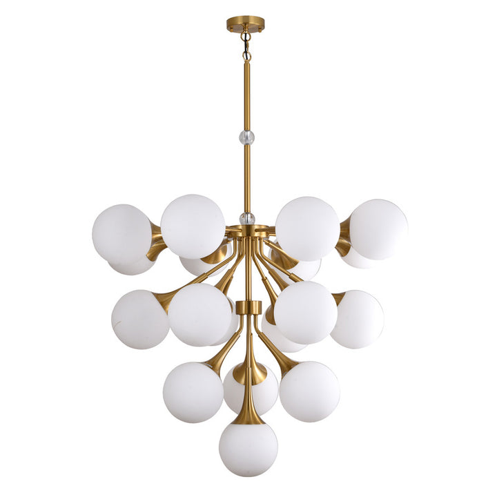 Copper Frame Chandelier with White Glass Shades &amp; Clear Glass Accents