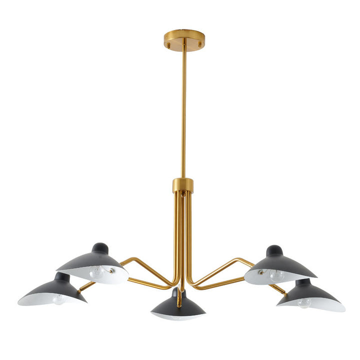 Gold Frame Chandelier with Matte Black Shades by Bethel - view 2