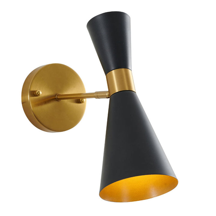 Gold Frame Wall Sconce with Sand Black Cone Shade by Bethel