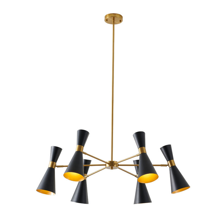 Gold Frame Chandelier with Sand Black Cone Shade by Bethel