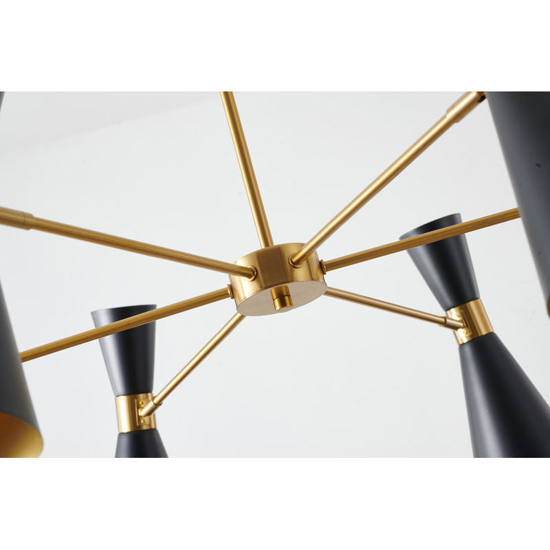 Gold Frame Chandelier with Sand Black Cone Shade by Bethel - view 4