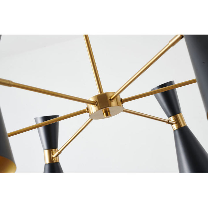 Gold Frame Chandelier with Sand Black Cone Shade by Bethel - view 4