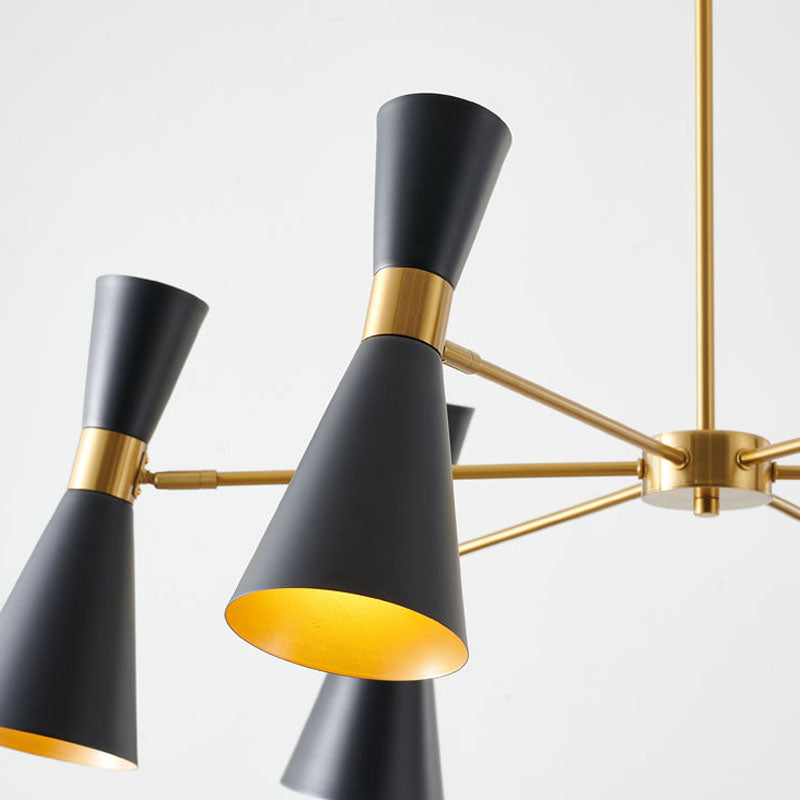Gold Frame Chandelier with Sand Black Cone Shade by Bethel - view 6