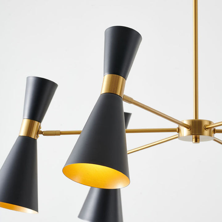 Gold Frame Chandelier with Sand Black Cone Shade by Bethel - view 6