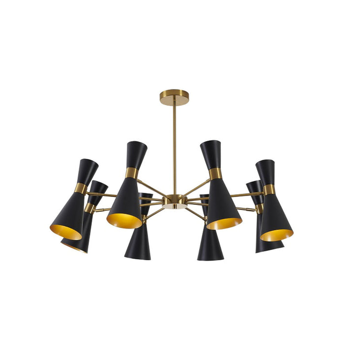 Gold Framed Chandelier with Sand Black Cone Shades by Bethel