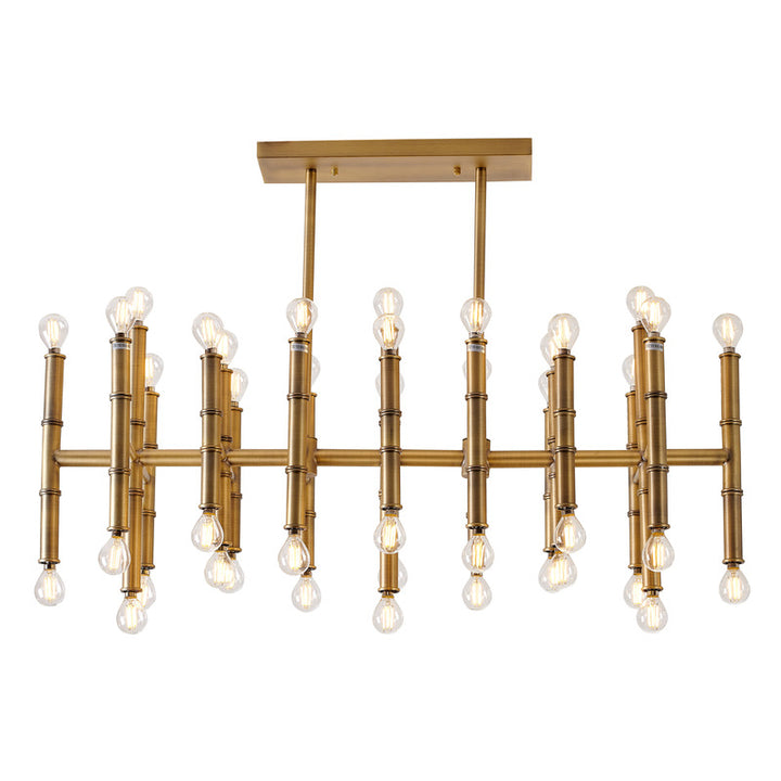Bamboo Pipe Chandelier in Antique Brass by Bethel