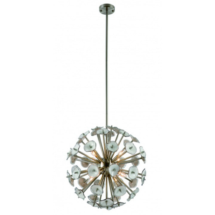 Round Satin Nickel Sputnik Frame with White and Grey Glass Flowers Chandelier by Bethel