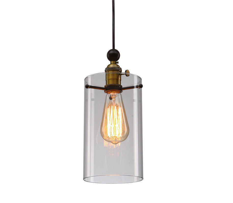 Black and Brass Frame Single Pendant Light with Clear Glass Shade by Bethel
