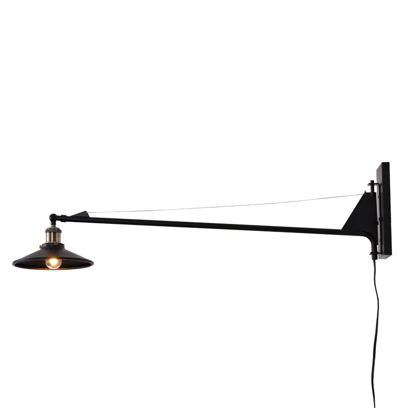 Black Extended Arm Wall Lamp with Antique Brass Hardware Arm by Bethel