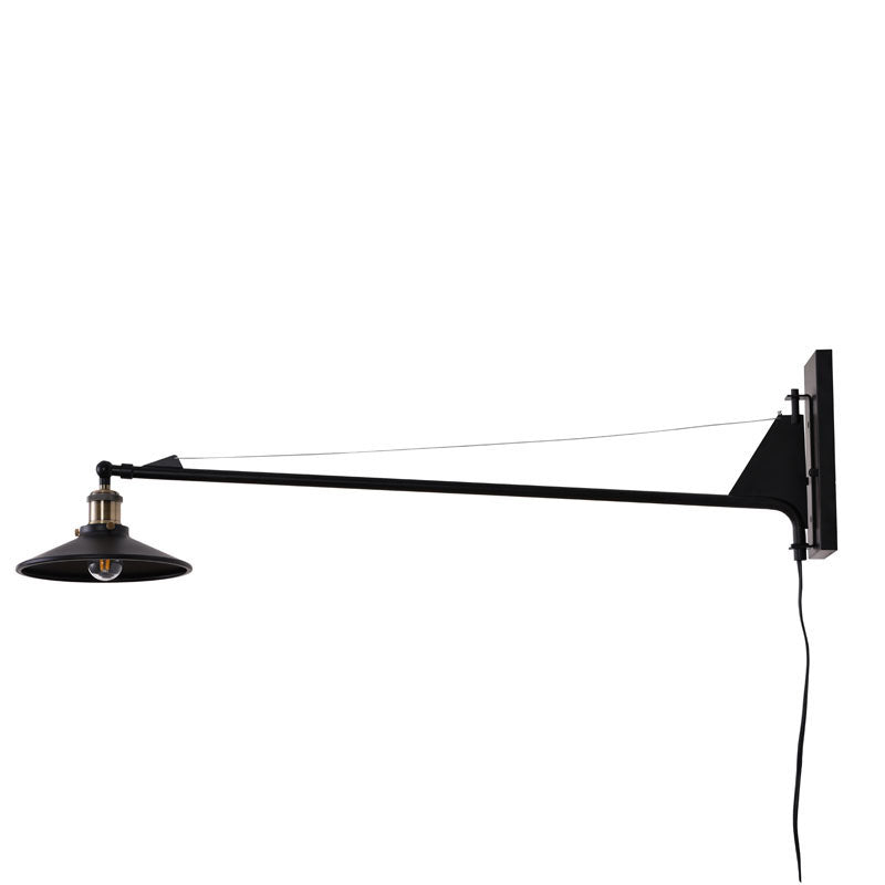 Black Extended Arm Wall Lamp with Antique Brass Hardware Arm by Bethel - view 2