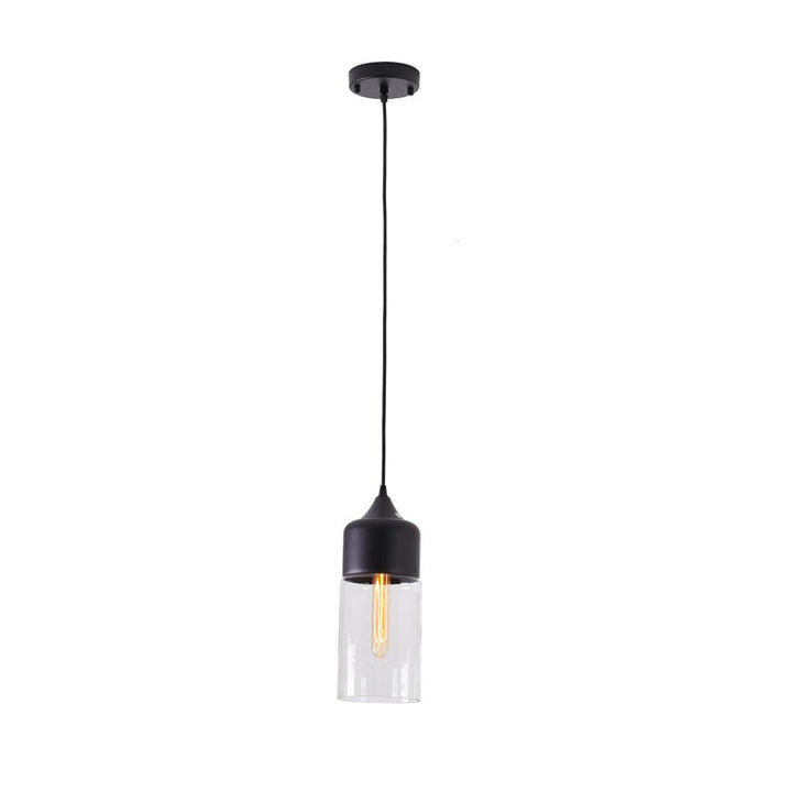 Frame Single Pendant Light with Clear Glass Shade in Black by Bethel