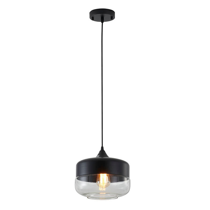 Single Pendant Light with Clear Glass Shade in Matte Black by Bethel