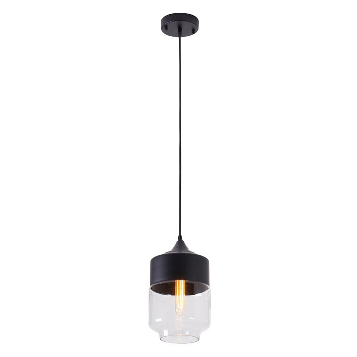 Black Frame Single Pendant Light with Clear Glass Shade by Bethel