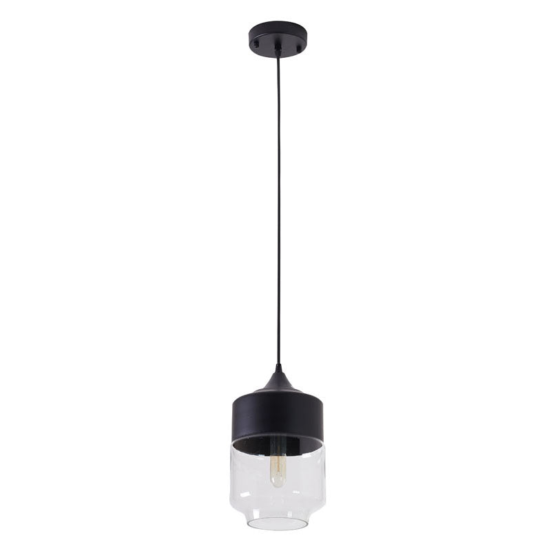Black Frame Single Pendant Light with Clear Glass Shade by Bethel - view 2