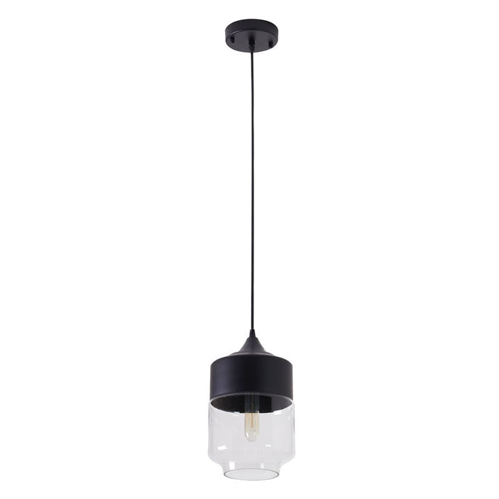 Black Frame Single Pendant Light with Clear Glass Shade by Bethel - view 2