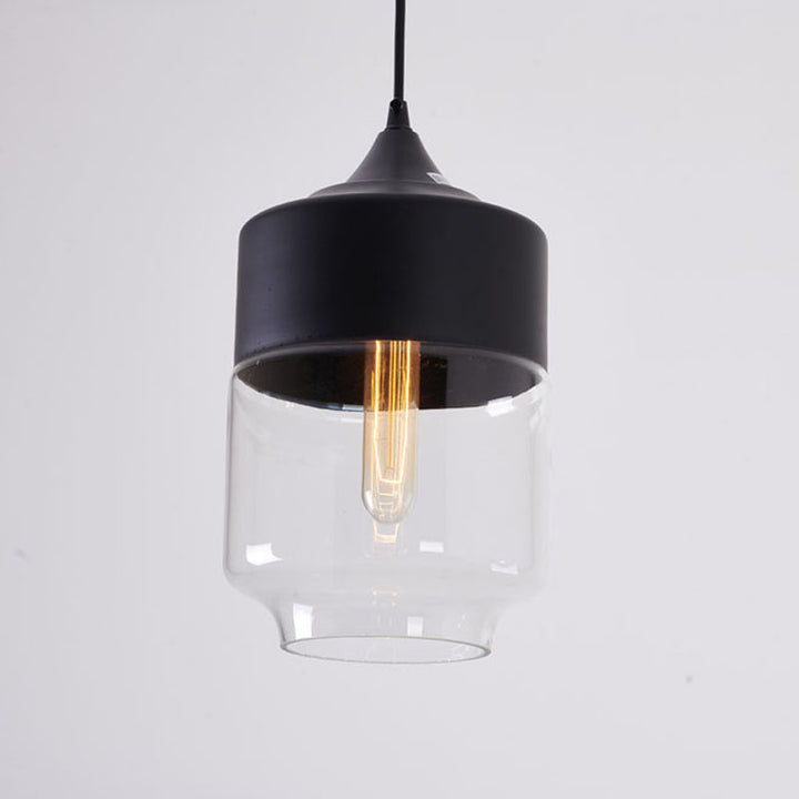 Black Frame Single Pendant Light with Clear Glass Shade by Bethel - view 3