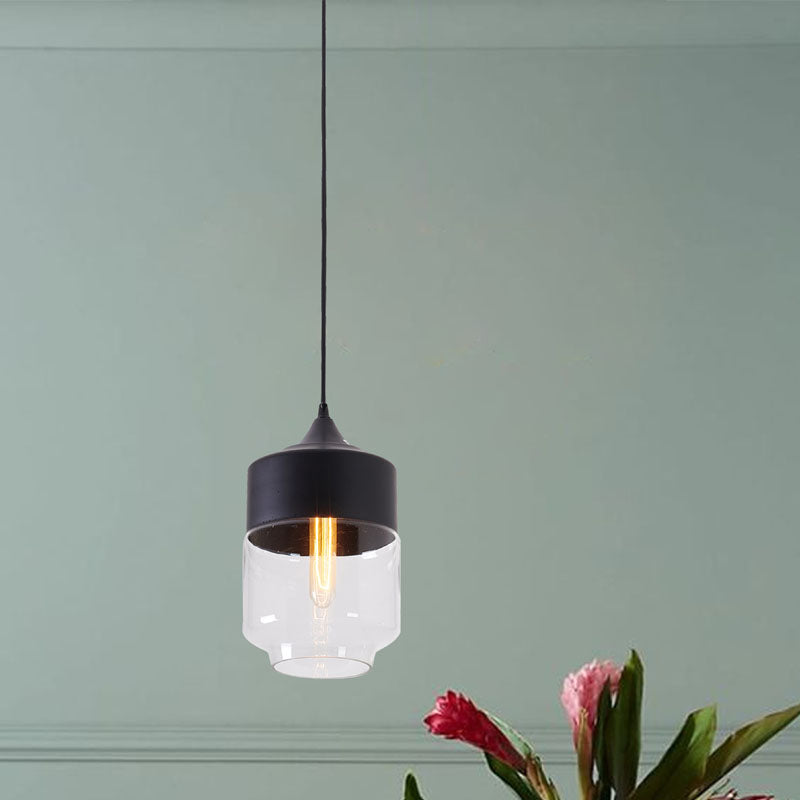 Black Frame Single Pendant Light with Clear Glass Shade by Bethel - view 4