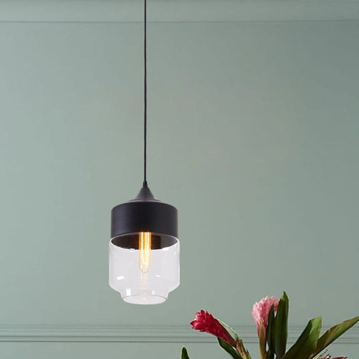 Black Frame Single Pendant Light with Clear Glass Shade by Bethel - view 4
