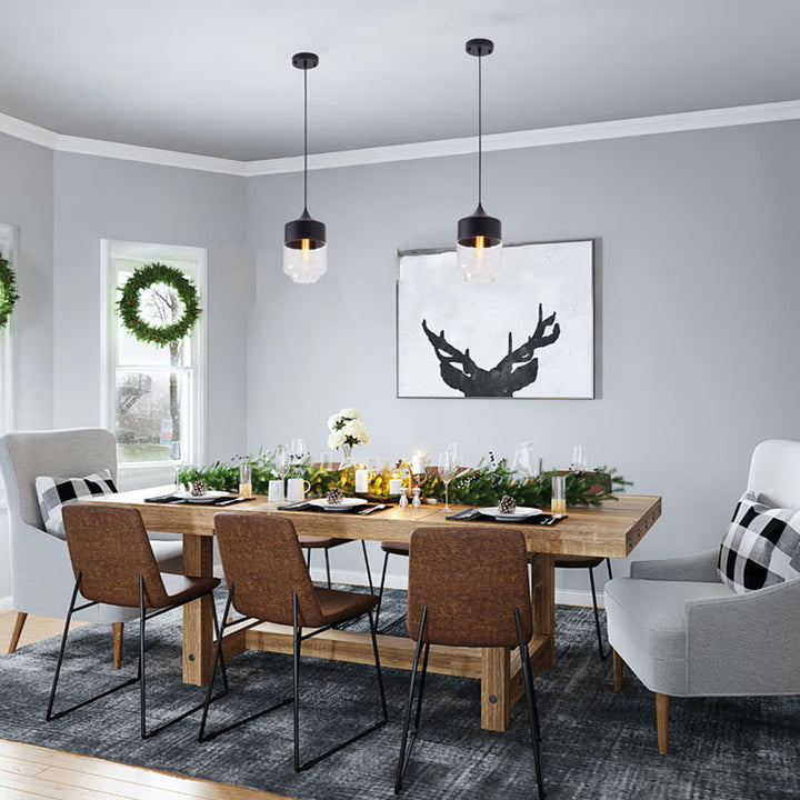Black Frame Single Pendant Light with Clear Glass Shade by Bethel - view 5