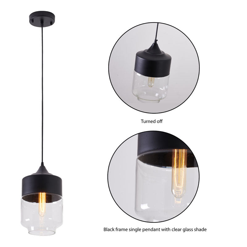 Black Frame Single Pendant Light with Clear Glass Shade by Bethel - view 6