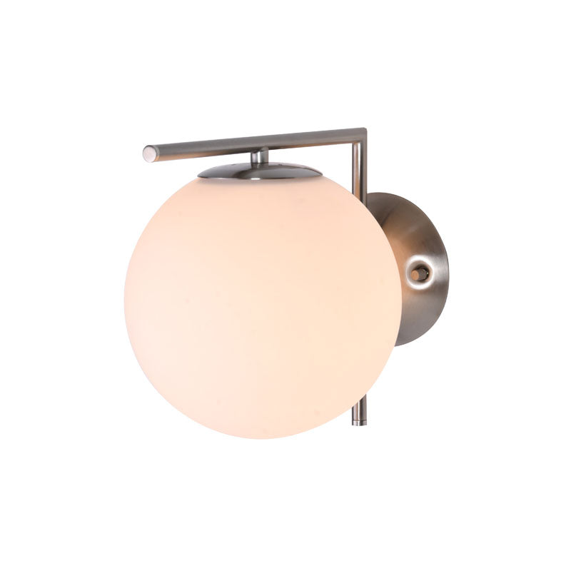 Satin Nickel Frame Wall Sconce with Milk White Glass Shade by Bethel