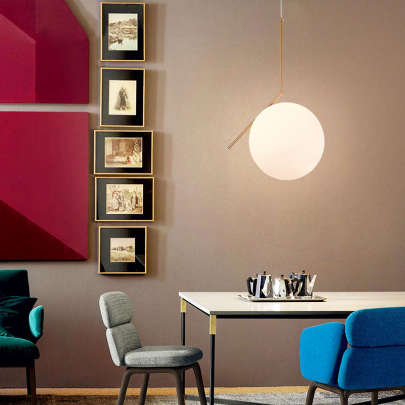 Iron Frame Single Pendant Light with Milk Glass Shade by Bethel - view 14