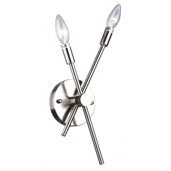 Two Pipe Arm Wall Sconce in a Finish in Satin Nickel by Bethel