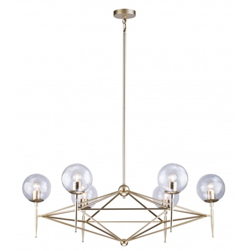 Gold Iron Frame Ceiling Fixture with Clear Glass Globe Shades by Bethel