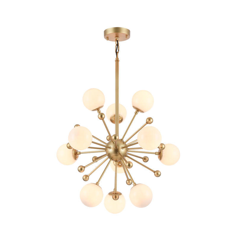 Gold Spike Light Fixture with White Glass Globe Shades by Bethel