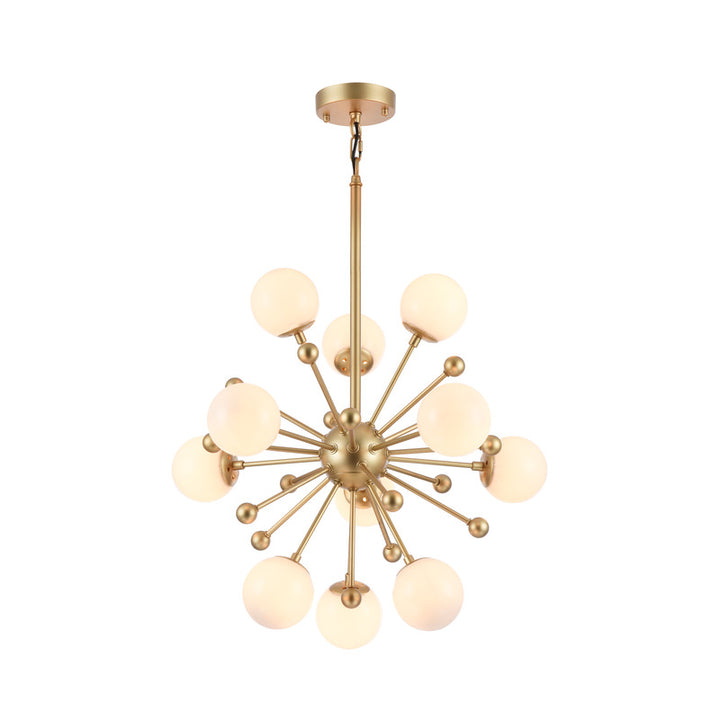 Gold Spike Light Fixture with White Glass Globe Shades by Bethel
