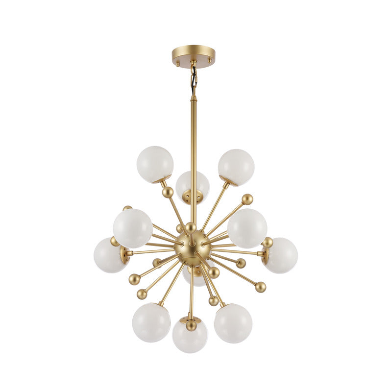 Gold Spike Light Fixture with White Glass Globe Shades by Bethel - view 2