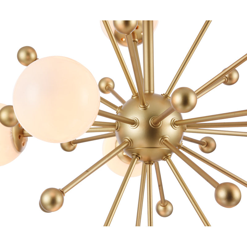 Gold Spike Light Fixture with White Glass Globe Shades by Bethel - view 3