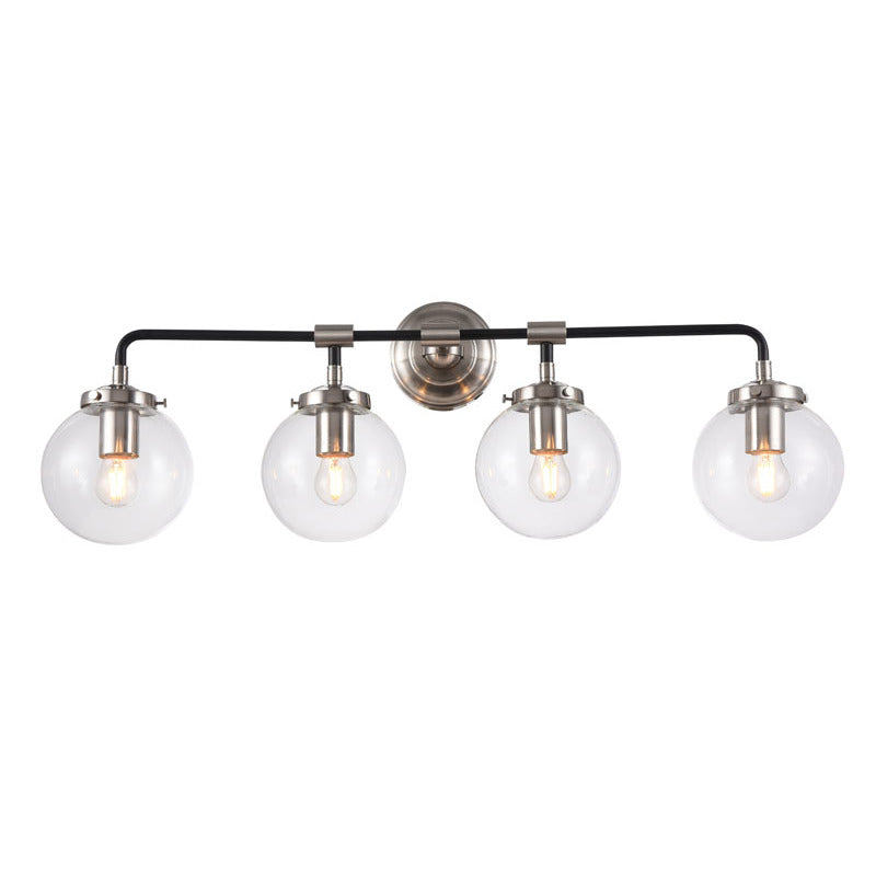 Polished Nickel Bathroom Vanity Light with Black Accents & Clear Glass Shades by Bethel