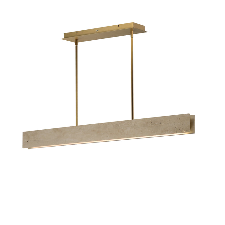 Lintel - LED Linear Stone Pendant in White Travertine / Natural Aged Brass by ET2 Lighting