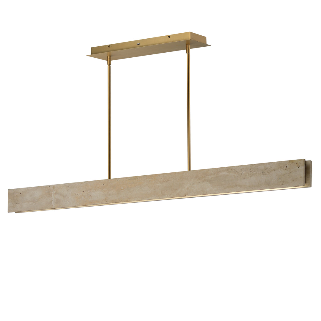 Lintel - LED Linear Stone Pendant in White Travertine / Natural Aged Brass by ET2 Lighting