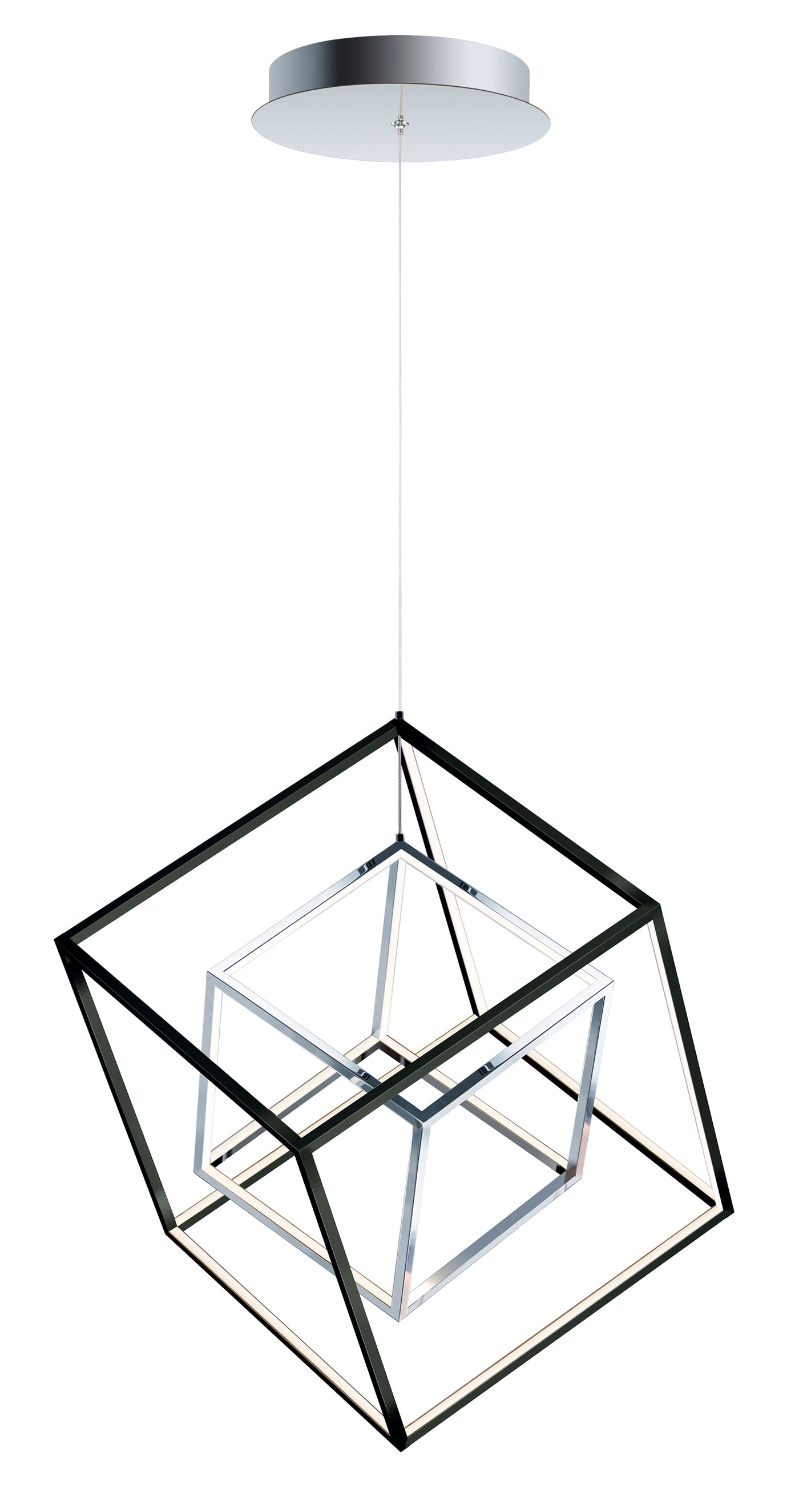 LED Black and Chrome Double Square Pendant