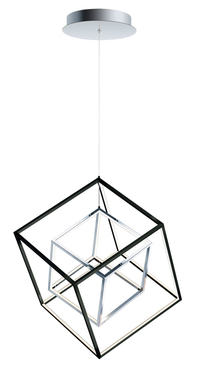 LED Black and Chrome Double Square Pendant