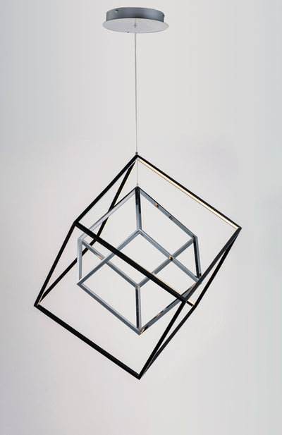 LED Black and Chrome Double Square Pendant