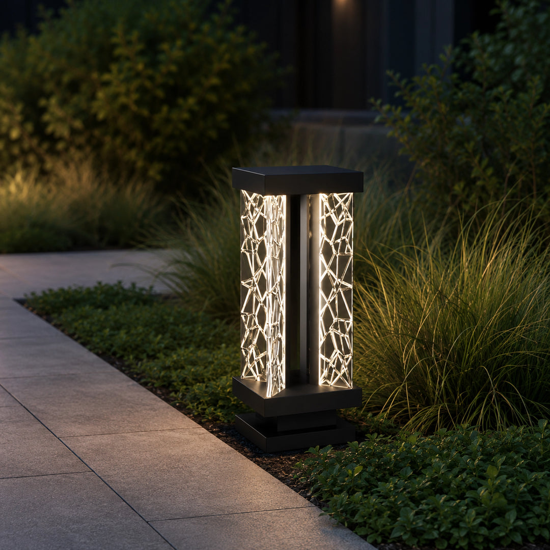 Lucus Outdoor Exterior Carved Glass Bollard Post Mount by Zeev - view 3