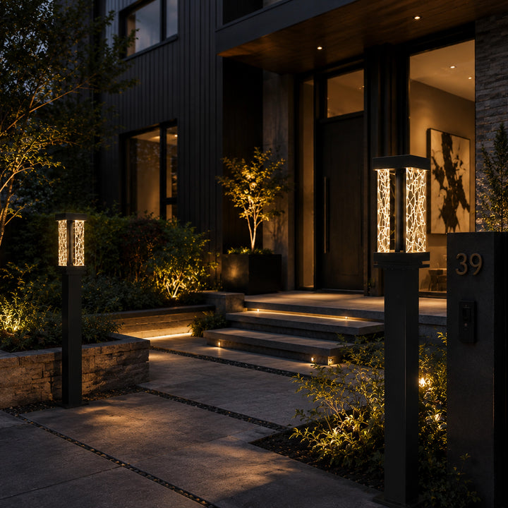 Lucus Outdoor Exterior Carved Glass Bollard Post Mount by Zeev - view 4