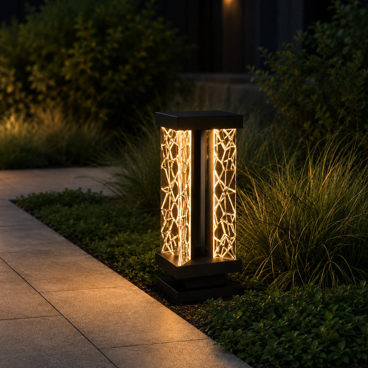 Lucus Outdoor Exterior Carved Glass Bollard Post Mount by Zeev - view 5