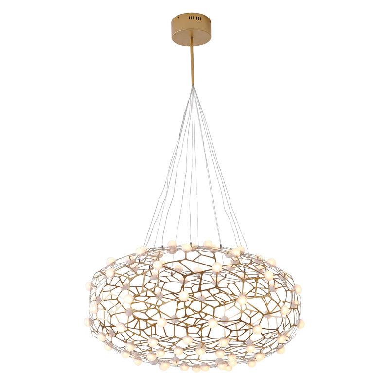 Gold Oval Shaped Honeycomb Chandelier with White Acrylic Diffusers by Bethel